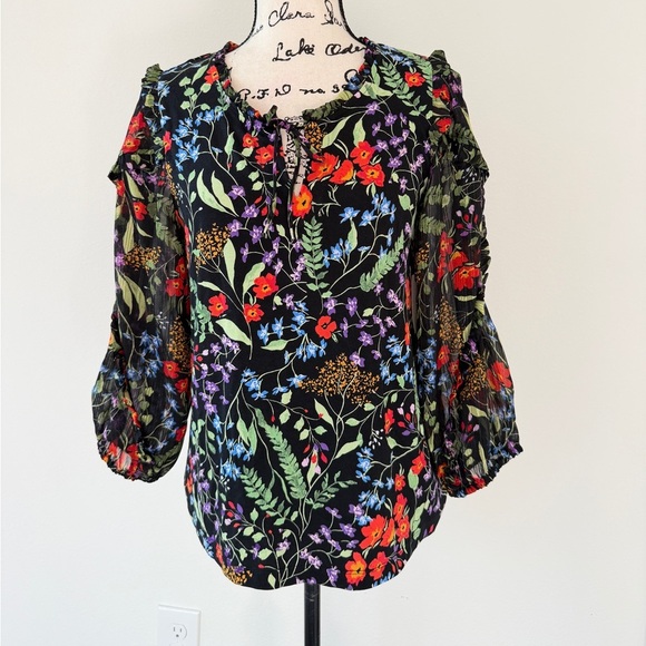 Anthropologie Maeve Blouse Jacquin Peasant Black Floral 70’ Vibe Whimsigoth core - Picture 5 of 16